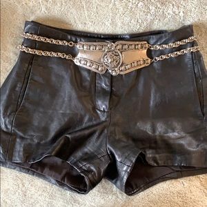 Vintage Black Leather Belt with Silver Chain